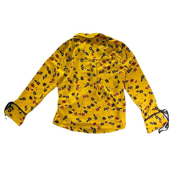 BCBG Generation Yellow Floral Wrap Blouse Top M Medium Tie Cuffs *READ - Picture 5 of 9